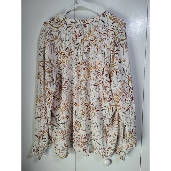 NYDJ Women's XL Pleated Peasant Blouse Smock Cuffs Floral - Picture 3 of 8